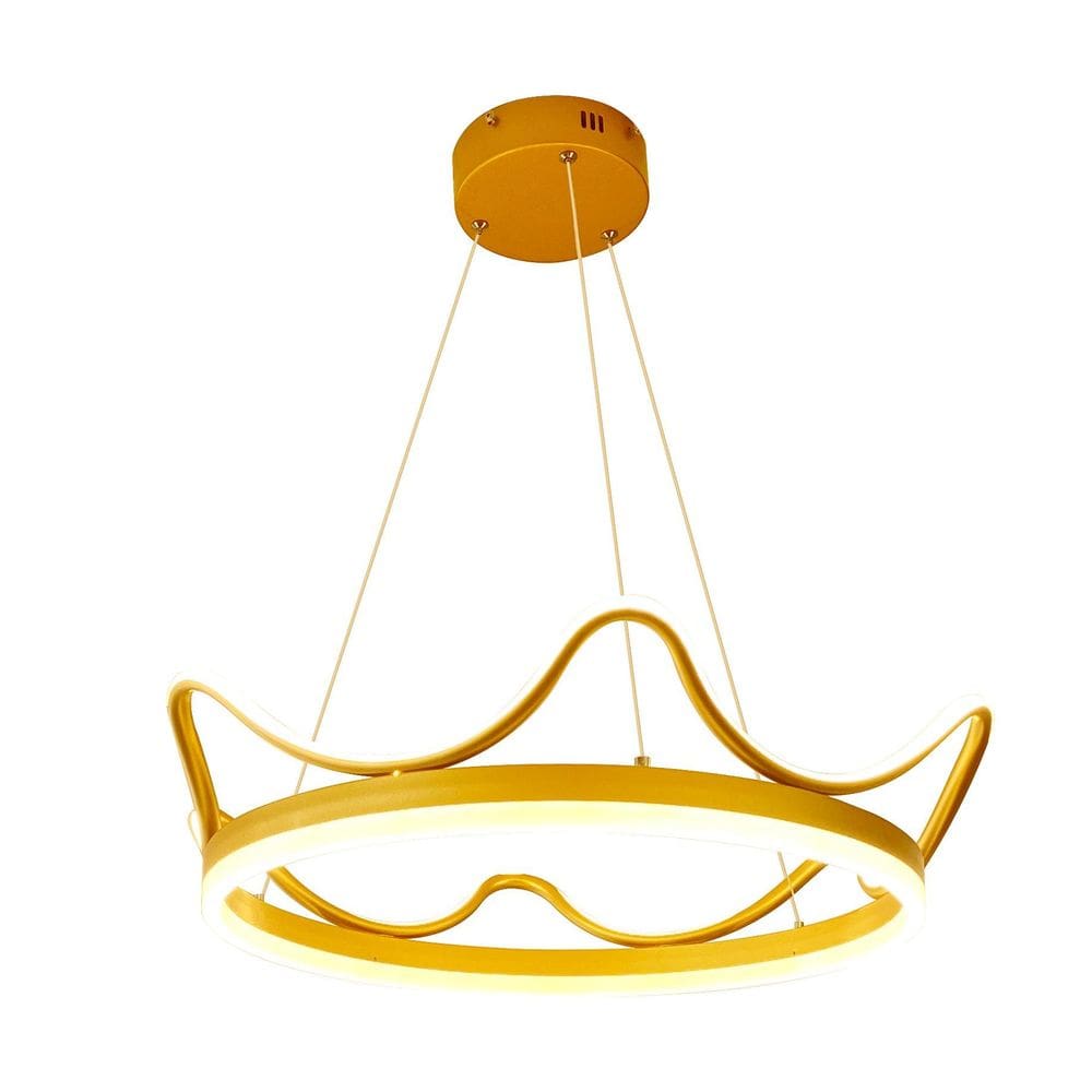 Pendente Luminaria De Coroa Dourado Branco Quente 60Cm 60W