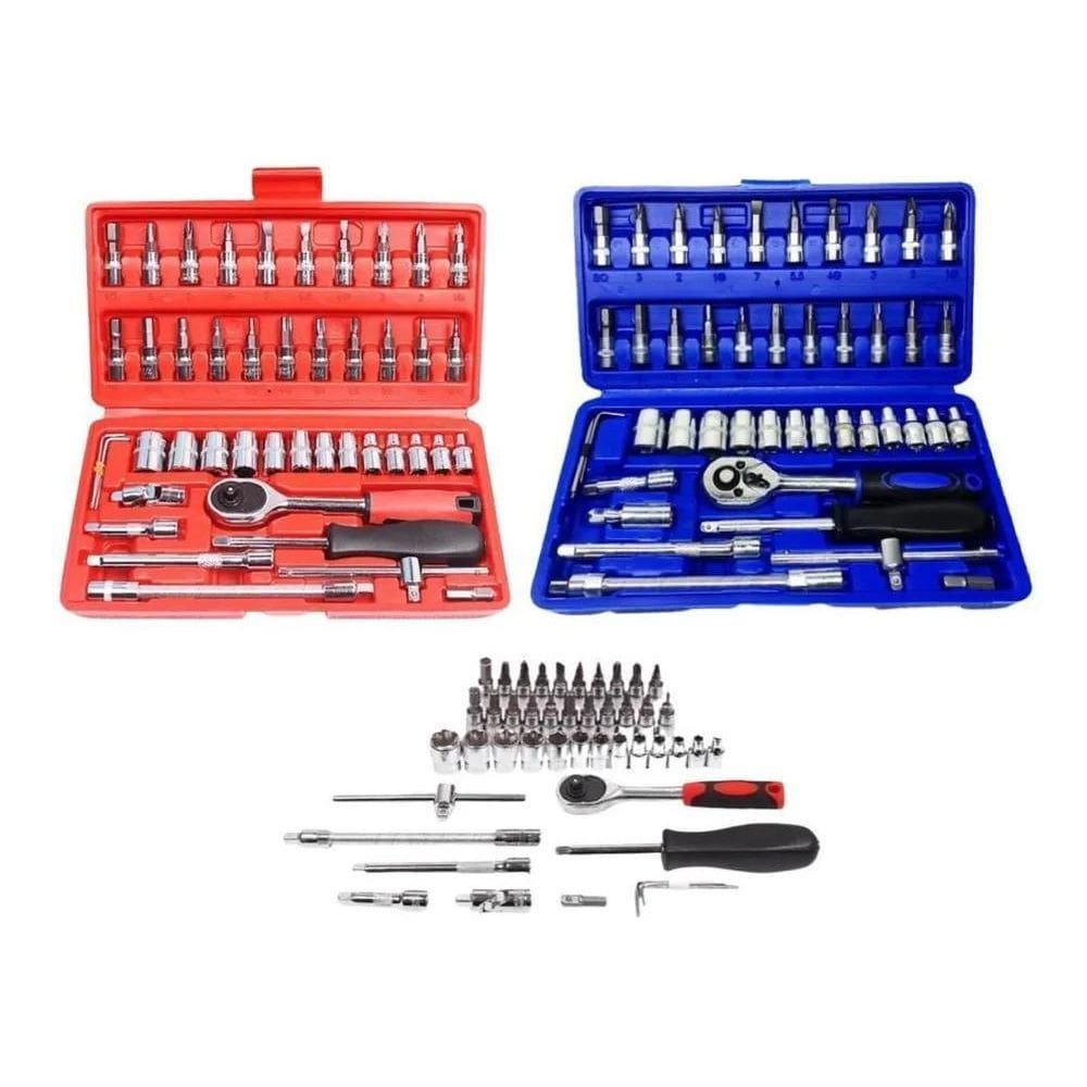 2X Jogo De Soquete Aço Catraca Chave Allen Com Maleta