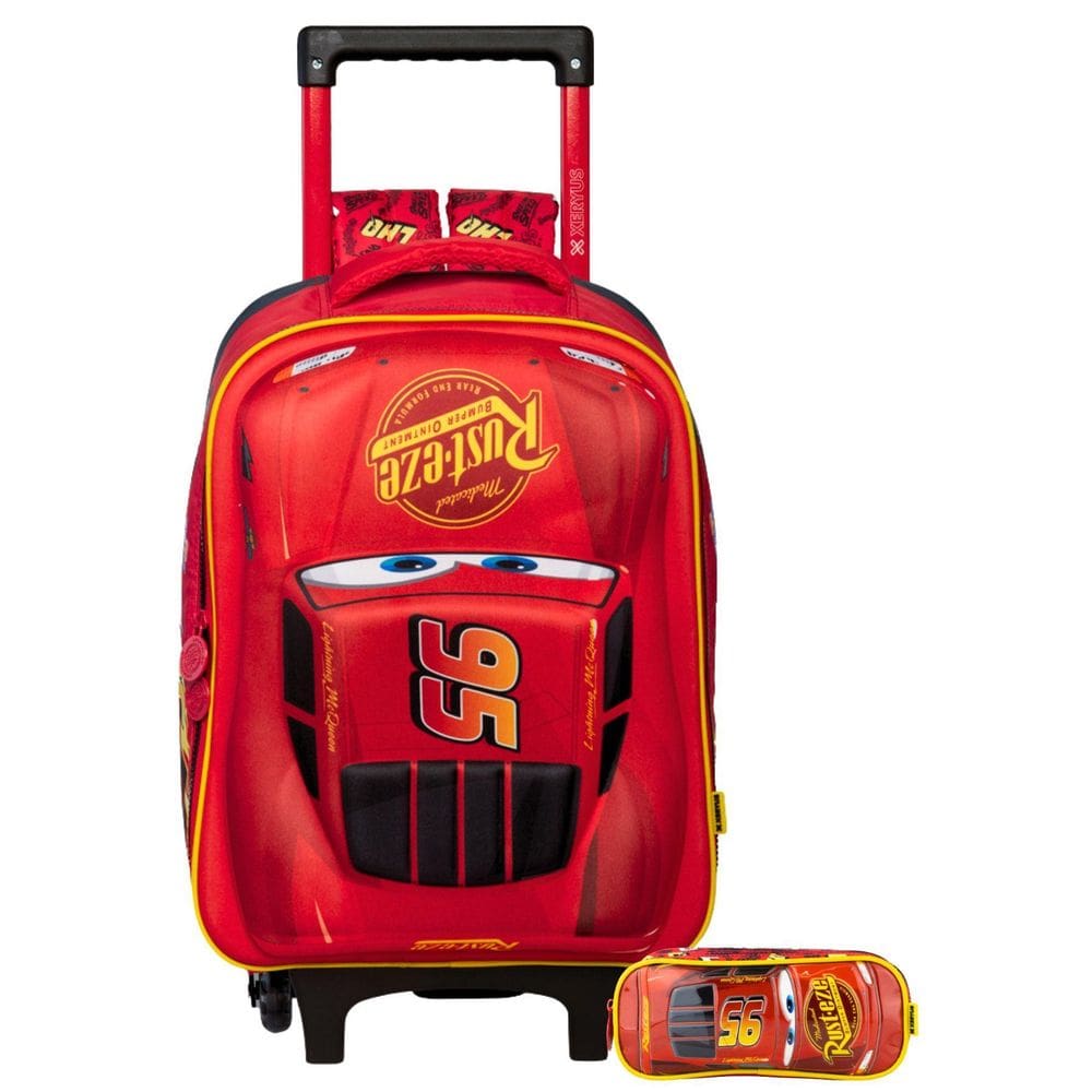 Kit Carros Mochila 2Em1 Rodinha + Estojo Disney