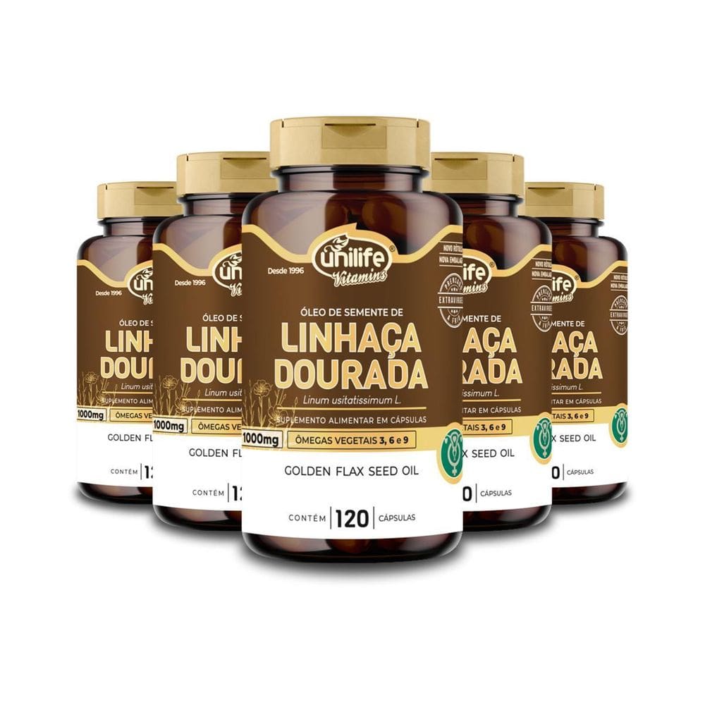 Kit 5 Óleo De Semente De Linhaça Dourada Unilife 120 Caps
