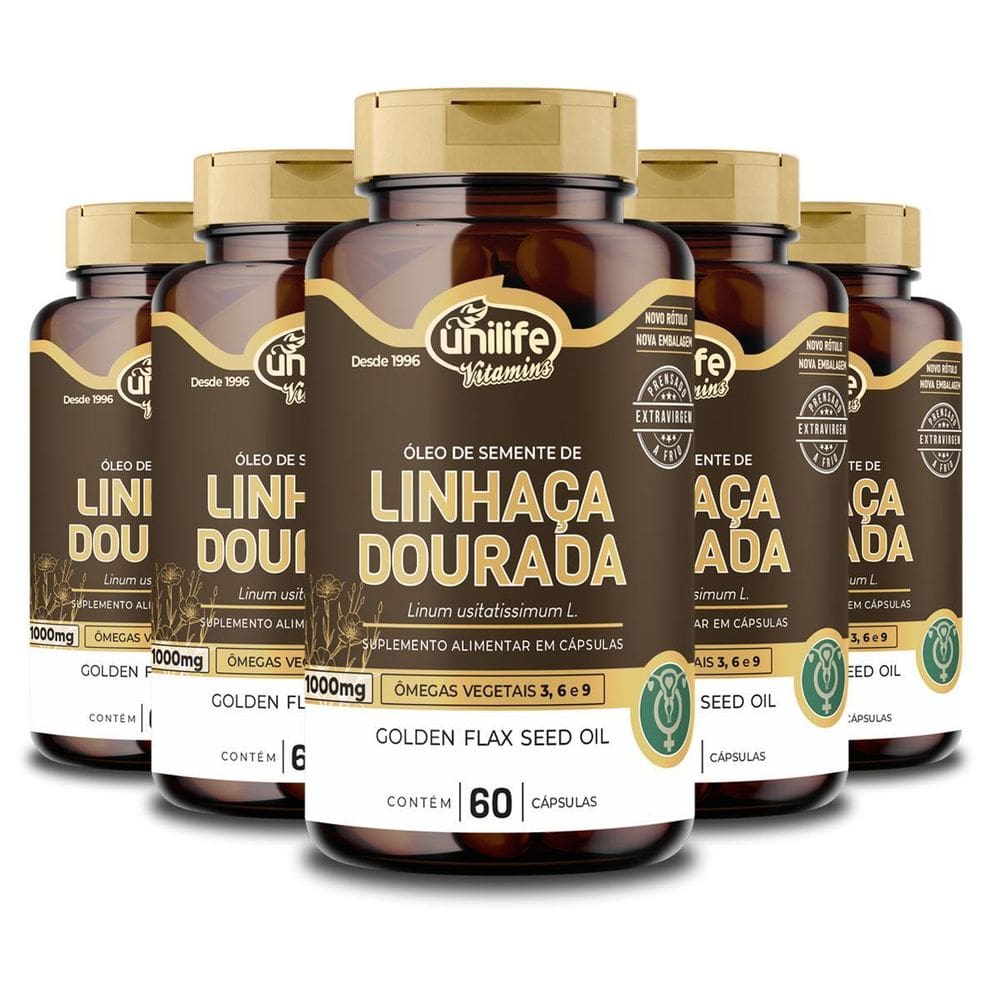 Kit5 Óleo De Semente De Linhaça Dourada 1000 Unilife 60 Caps