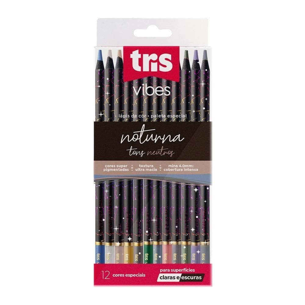 Lápis De Cor Tris Vibes 12 Cores Noturna Tons Neutros