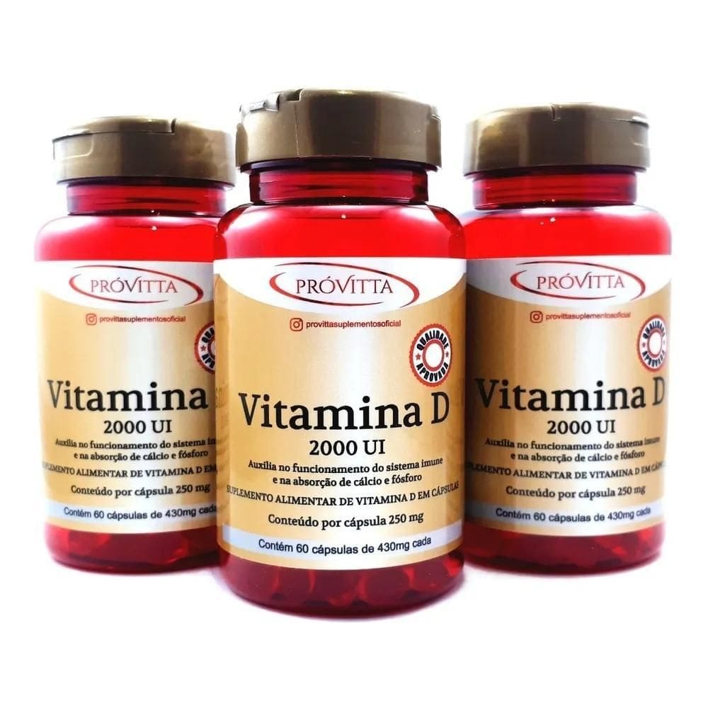 2X Kit 3 Vitamina D 2000 Ui Auxilia Na Imunidade 60 Cápsulas