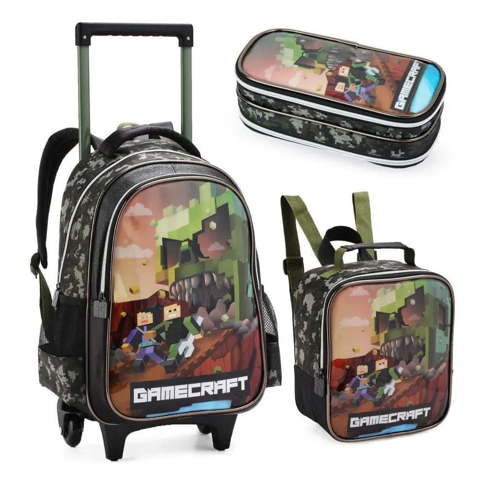 2X Mochila C/Carrinho Zombie Craft Para Menino Ideal E Leve