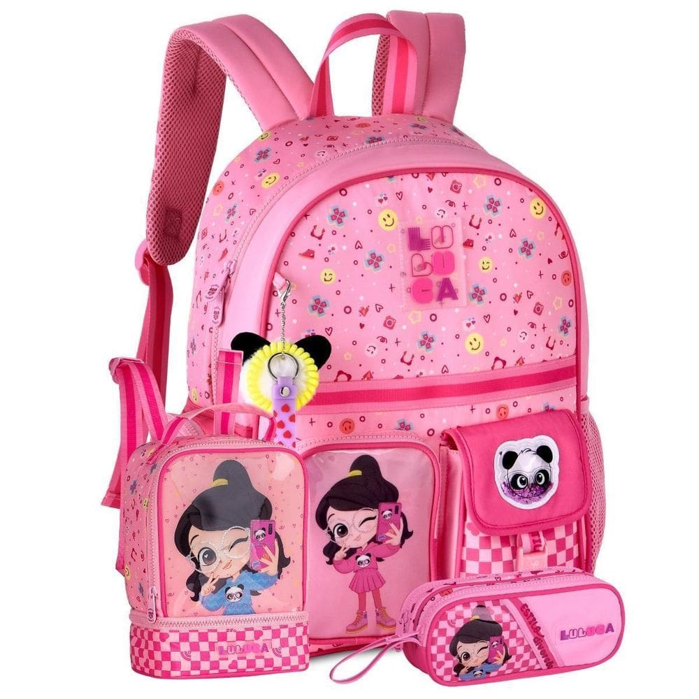 Kit Mochila Costas Luluca Infantil Lancheira E Estojo - Rosa