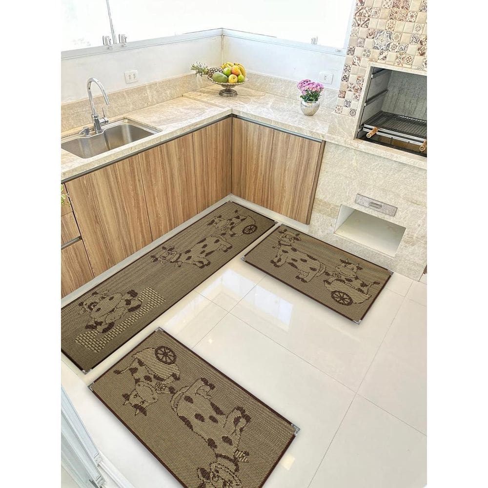 Jogo Tapete Cozinha Kit 3 Peças Sisal Antiderrapante Ks-80