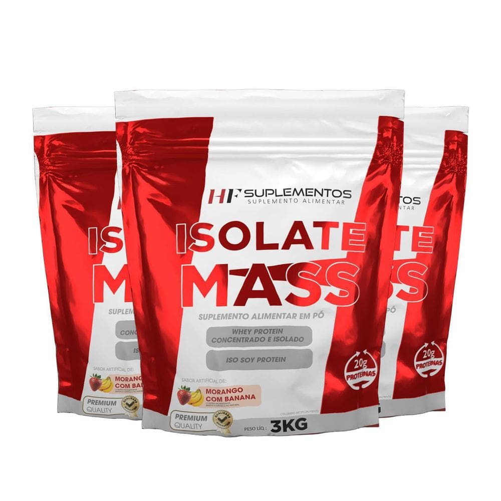 3X Hipercalorico Isolate Mass 3Kg Morango Banana Hf Suple