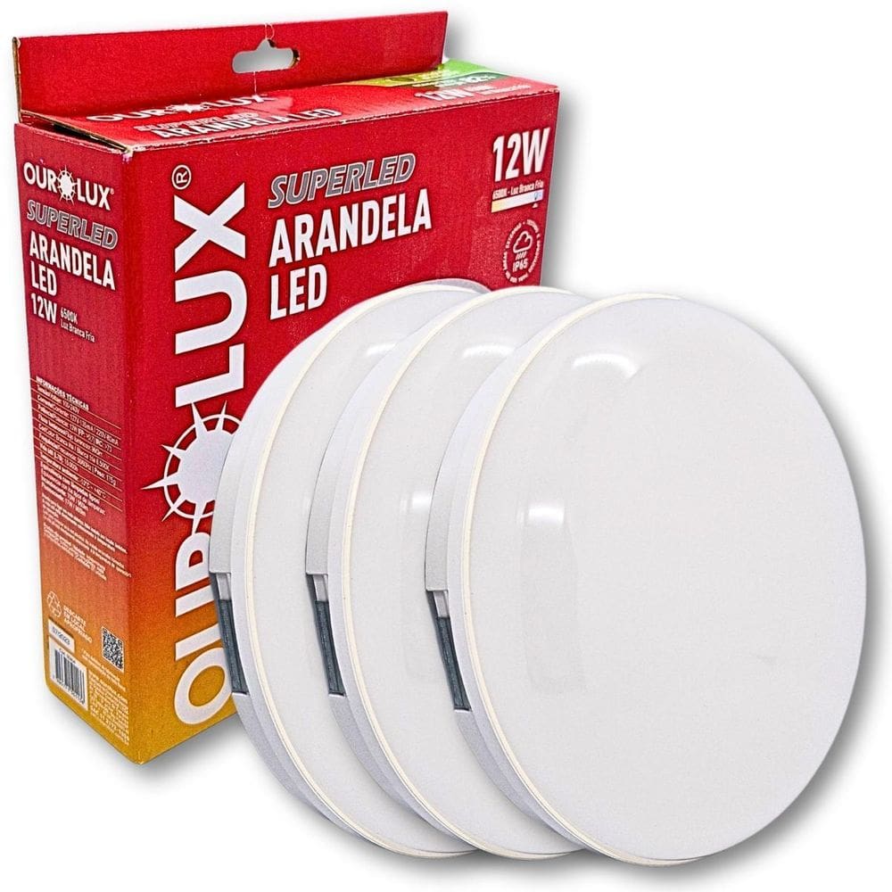Kit 3 Luminárias Superled Arandela 12W 6500K Branco Frio