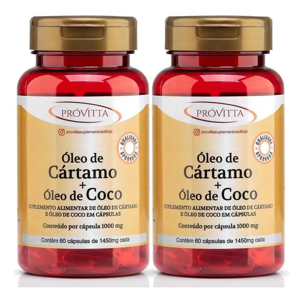 2X Kit 2 Óleo De Cártamo + Óleo Coco 1000Mg Termogênico 60 C