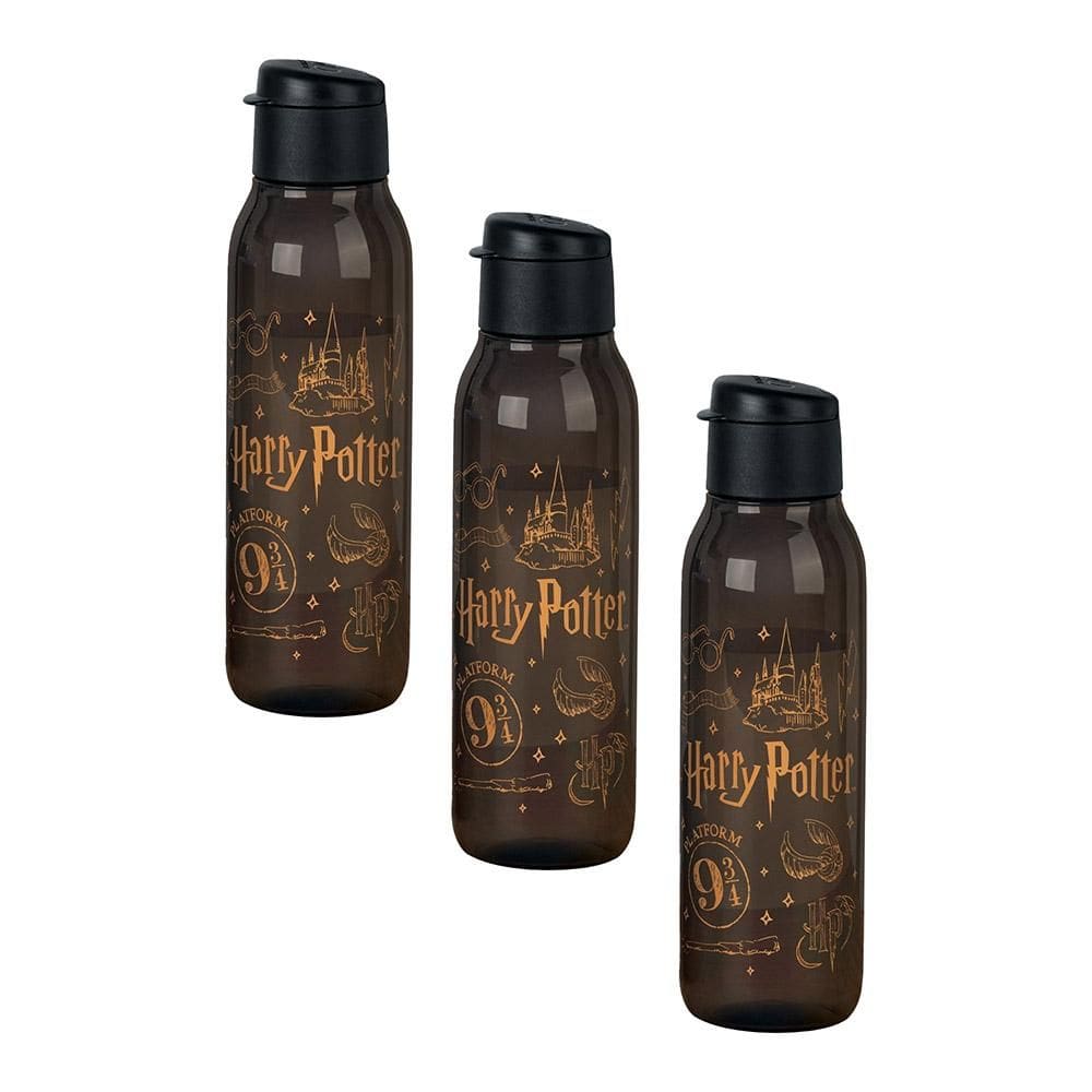 Kit 3 Garrafas de Água Tupperware Eco Tupper Redonda Plus Harry Potter Preto 750ml