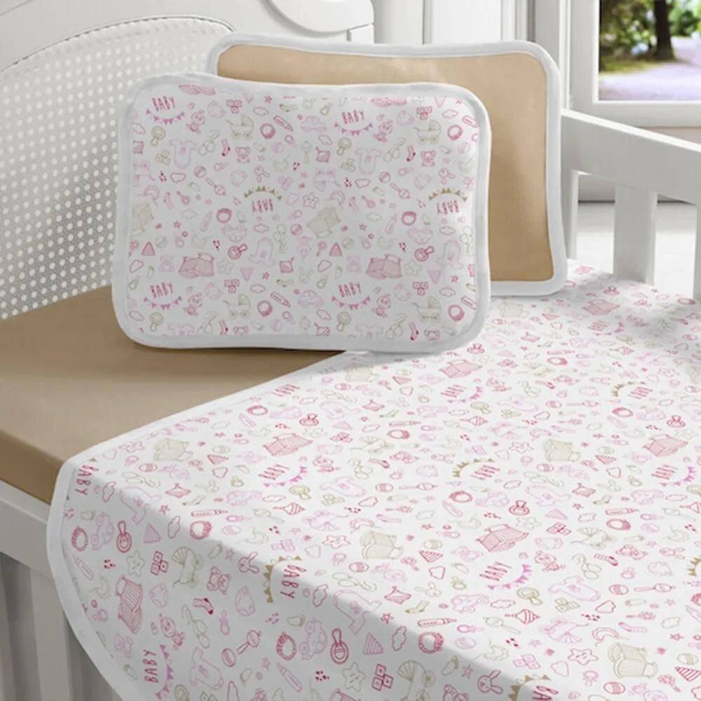 Jogo De Berço 3 Peças Malha Baby Rosa 100% Algodão