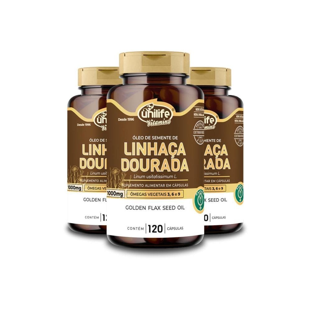 Kit 3 Óleo De Semente De Linhaça Dourada Unilife 120 Caps