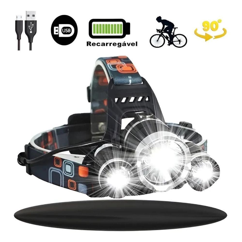 Lanterna De Cabeça Ec-6230 3 Led Recarregável C