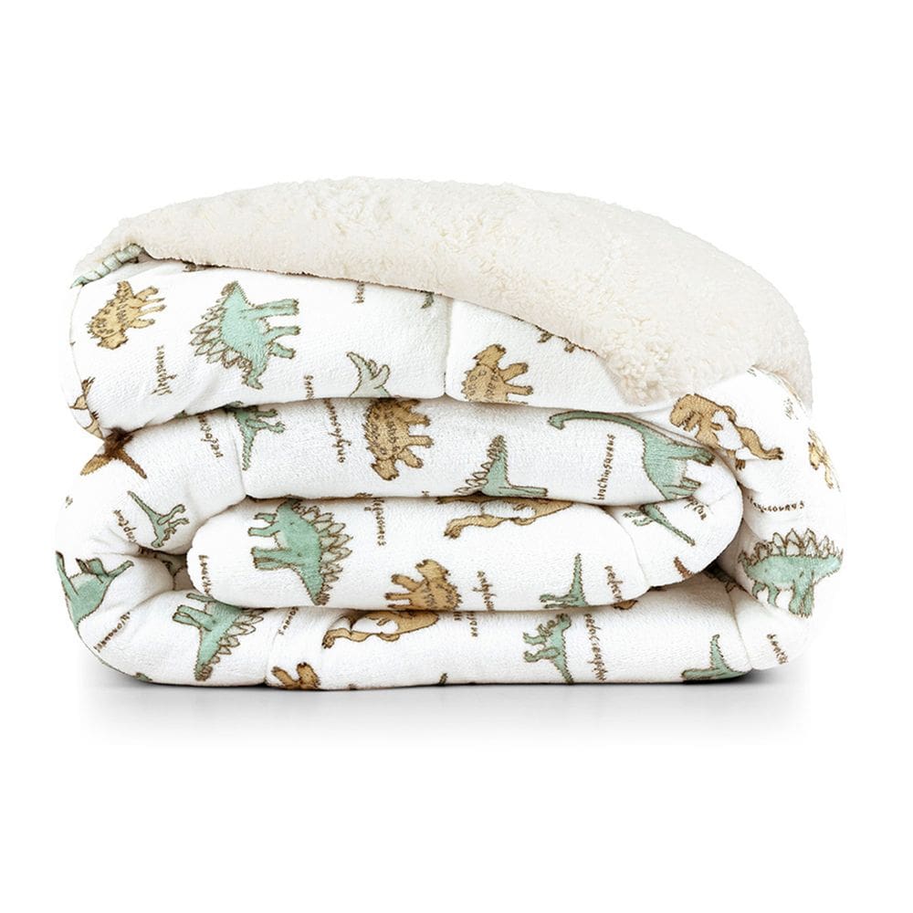 Coberdrom Cobertor Lutti Solteiro Quarto Cama Infantiil Sherpa Manta Toque Lã de Carneiro Dinossauro Verde