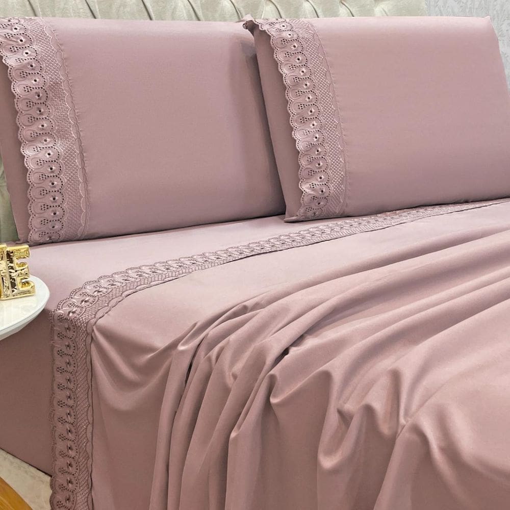 Conjunto Cama Casal Queen Size Lily 04 Pç Bordado 300 Fios