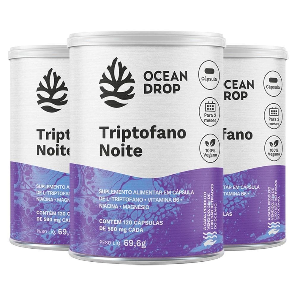 Kit 3 Triptofano Noite Ocean Drop Vegano 120 Cápsulas