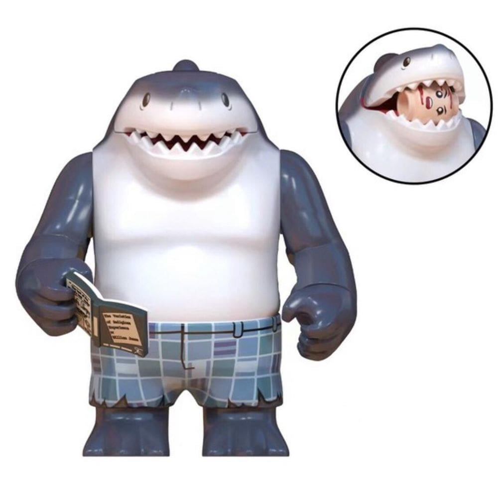 Boneco De Bloco De Montar Tubarão Rei Liso Mastigando Cabeça