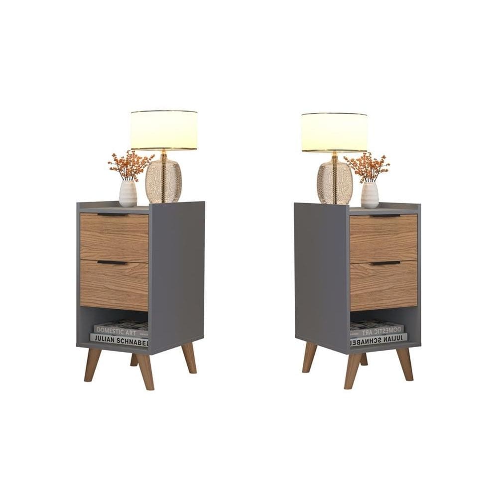 Kit 2 Mesas Cabeceira Agatha Pés Palito 2 Gavetas Cores