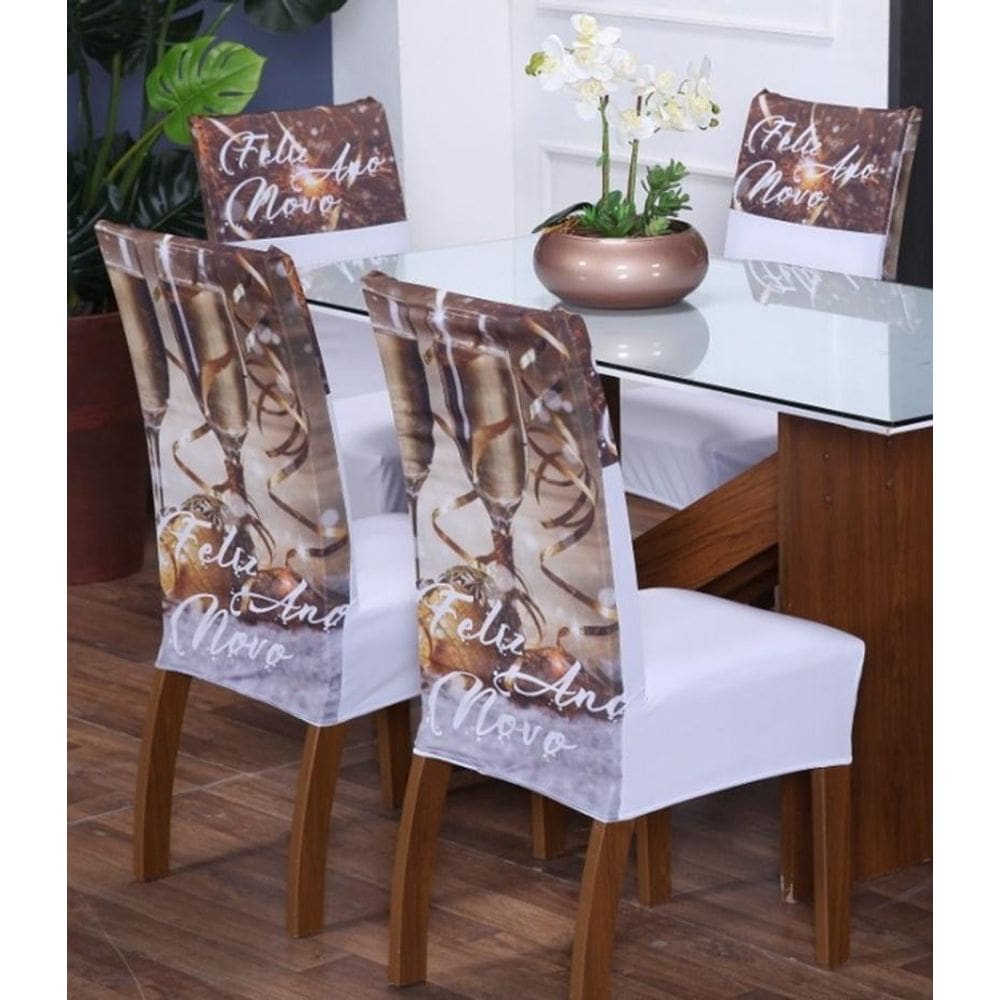 Kit 6 Capa De Cadeira Natal Ano Novo Malha Gel Com Elástico