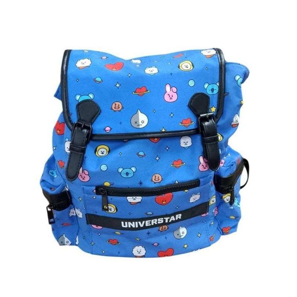 Mochila Azul De Costa Infantil Tipo Saco Personagens Bt21
