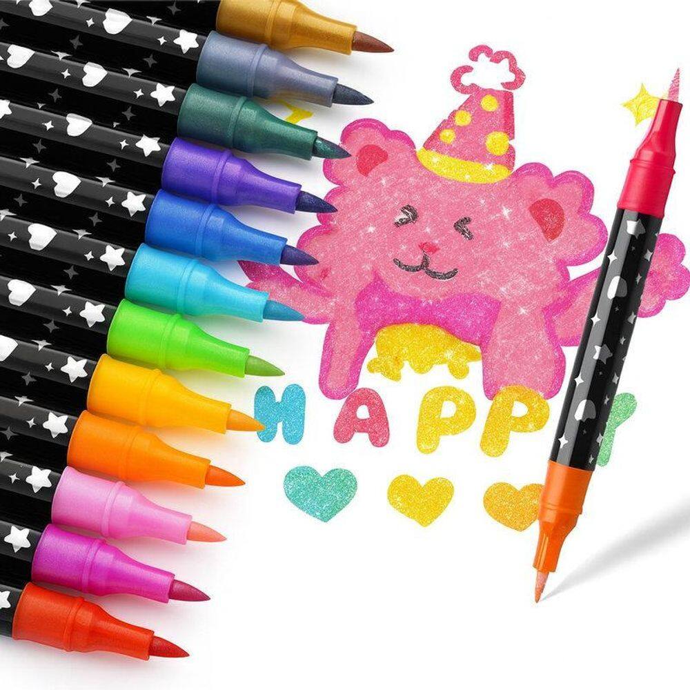 Canetas Para Colorir Com Glitter Com 48 Cores Ponta Dupla