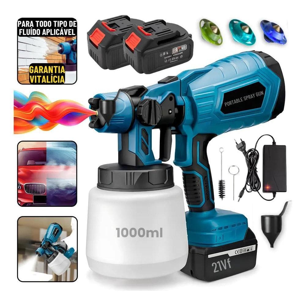 2X Pistolada Pintura Elétrica Pulverizadora 2 Baterias Portá