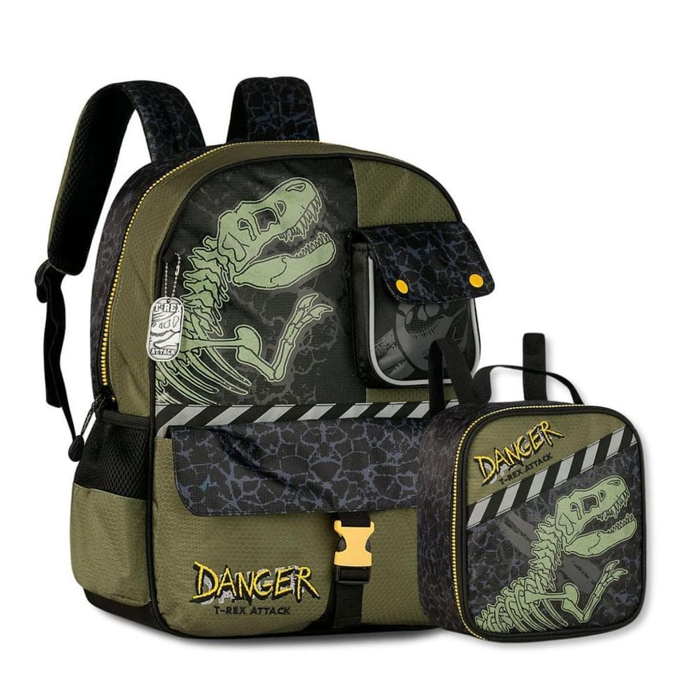 Mochila Costas Com Lancheira Dinossauro T-Rex Escolar Menino
