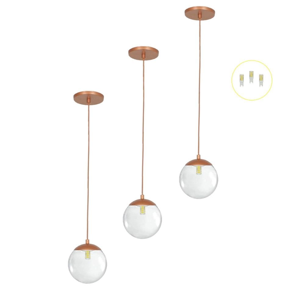 Kit 3 Pendentes Jabuticaba Cobre Bola Globo De Vidro + Led V