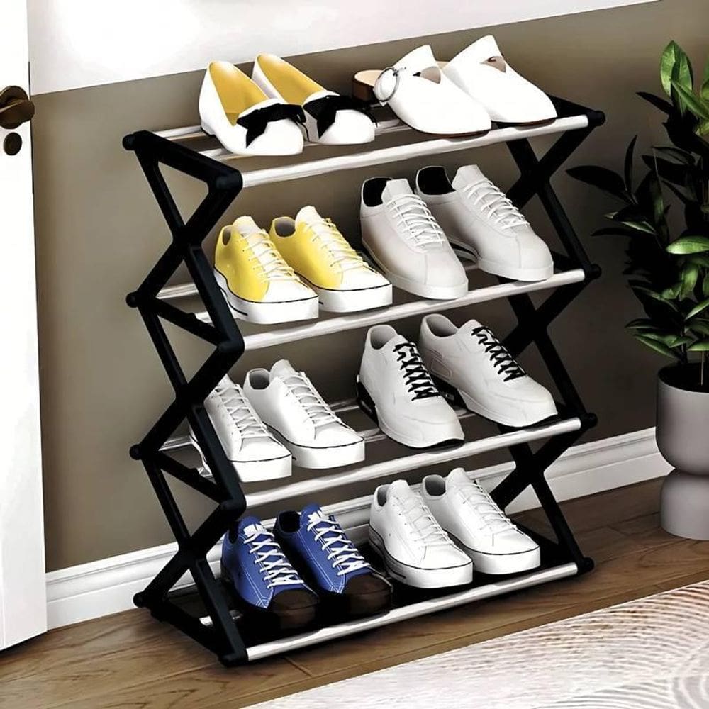 Sapateira Preta Organizadora Com 4 Prateleiras 08 Pares