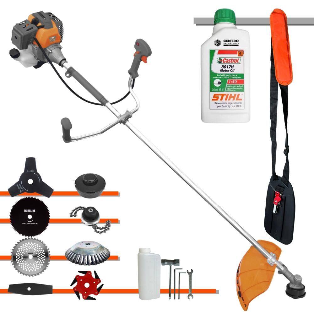 Roçadeira Tekna RL430P 43cc 1,7HP + Facas 2 Pontas, 3 Pontas, 6 Pontas, 40 Dentes, 80 Dentes, Trimmer, Carretel, Escova de Aço + ÓLEO STIHL 2T