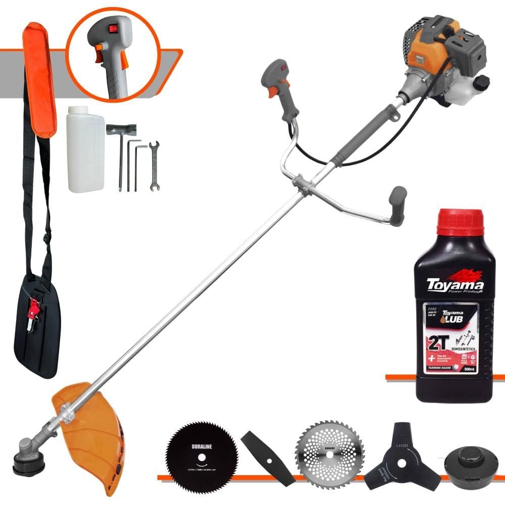 Roçadeira Máquina de Corta Grama À Gasolina Tekna RL430-P 43cc 1,7HP 10.000rpm Multifuncional Completa Com 5 Opções de Cortes + ÓLEO TOYAMA 2T