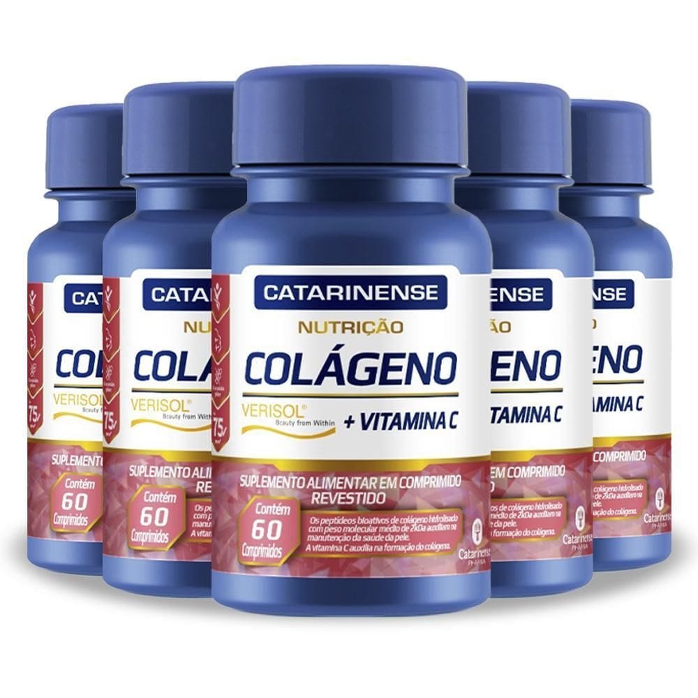 Kit 5 Colágeno Verisol + Vitamina C Catarinense 60 Cápsulas
