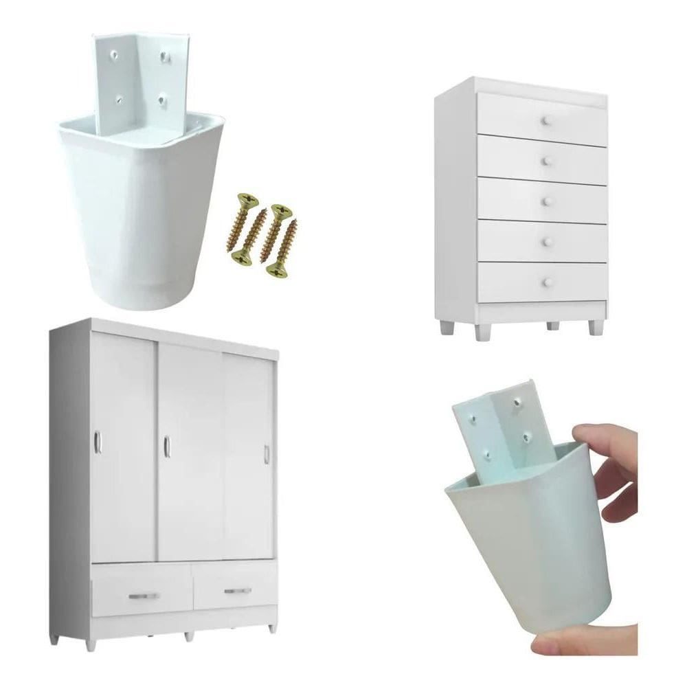 2X Kit 8 Pes Para Moveis E Pe Para Guarda Roupa 7Cm+ Parafus