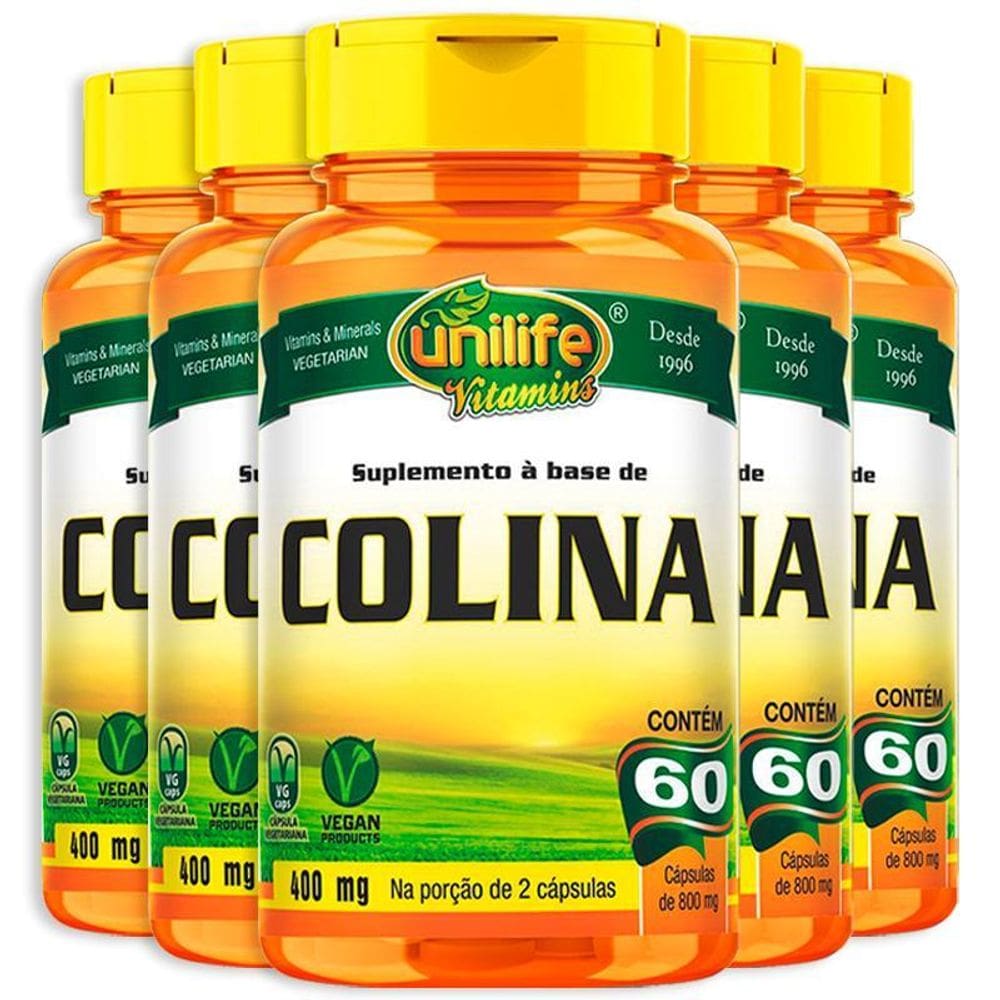 Kit 5 Colina Vitamina B8 Unilife 60 Cápsulas