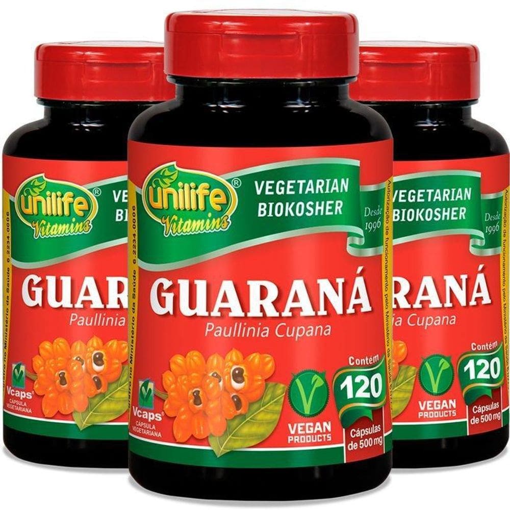Kit 3 Guaraná Unilife 120 Cápsulas