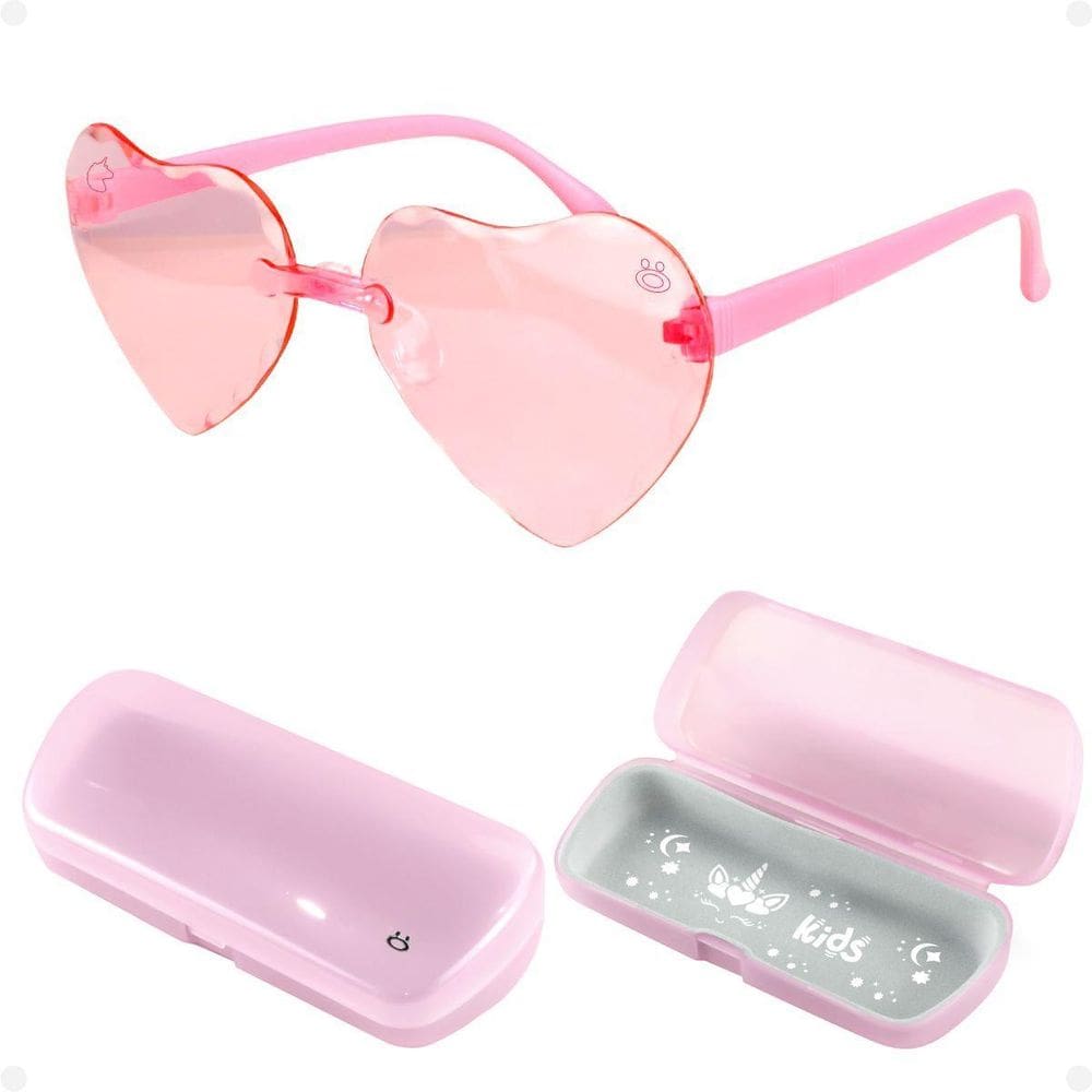 Óculos Sol Infantil Rosa Coração Vintage Acetato + Case