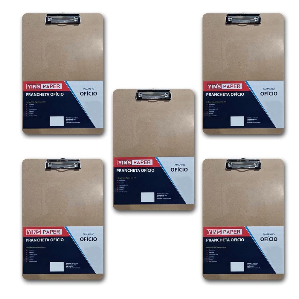 Kit 5 Pranchetas De Madeira Ofício Mdf Predendor Metal 35X24