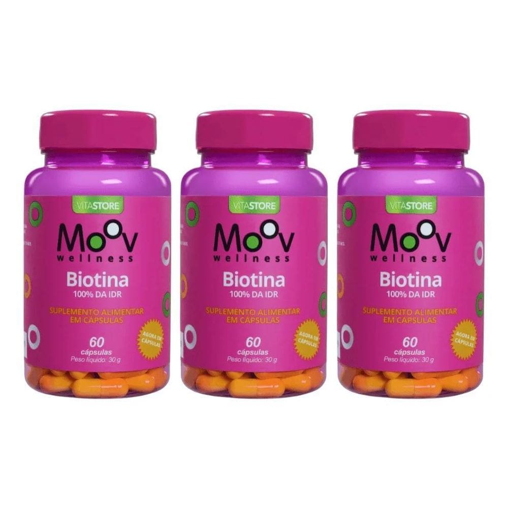2X Kit 3 Biotina Moov 100% Da Idr - Total 180 Comprimidos