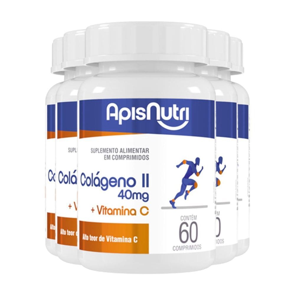 Kit 5 Colágeno Tipo Ii + Vita C Apisnutri 60 Comprimidos
