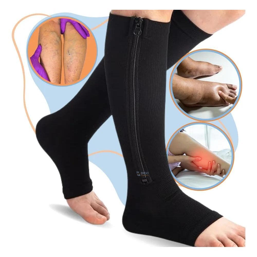 2X Par De Meia Compressão Com Zíper Anti Inchaço Pes E Per