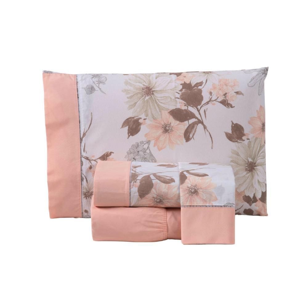 Jogo Lençol Encantare Ponto Palito Estampado Completo 4