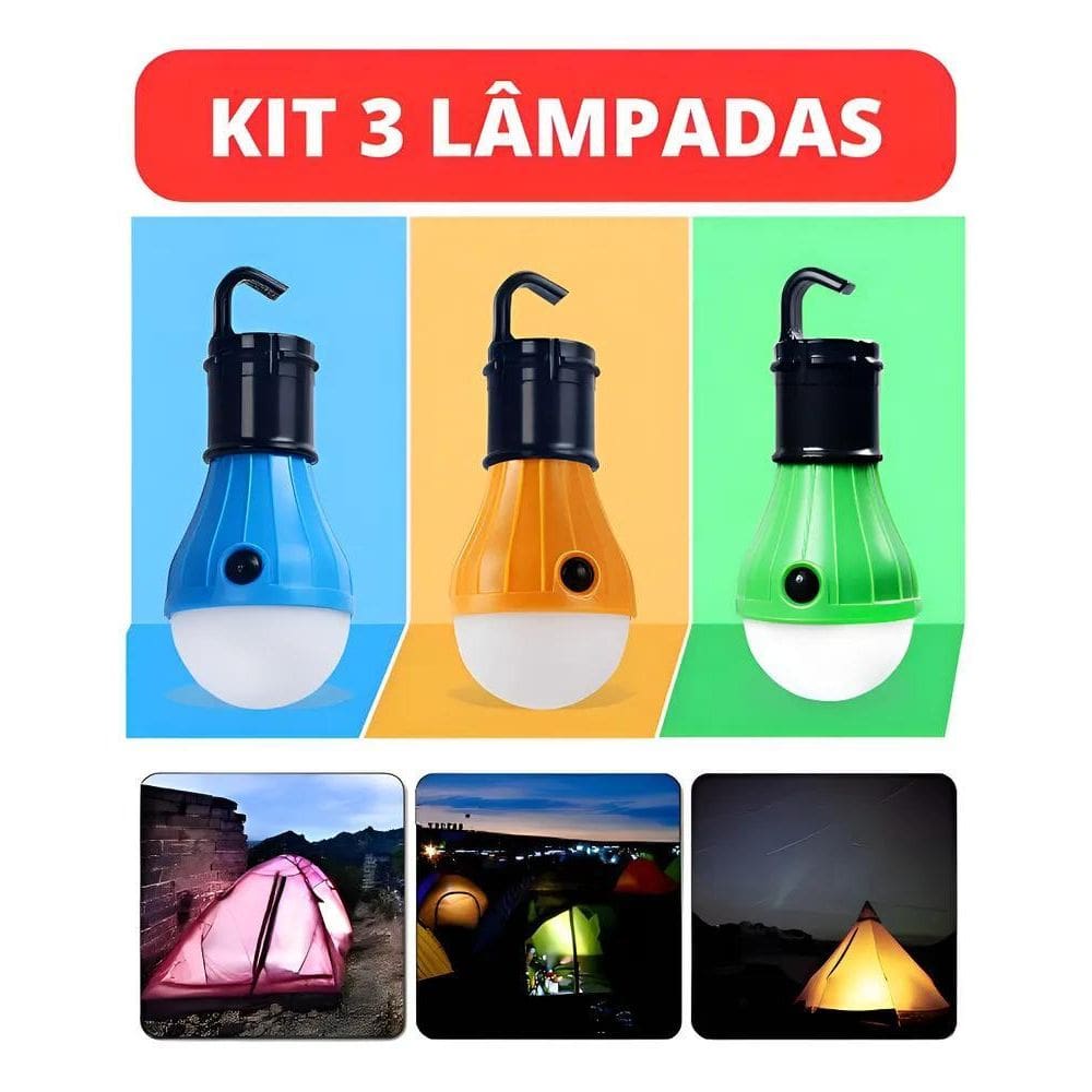 Kit 3 Lâmpadas Camping Led Pesca Barraca Lanterna Pilha Top