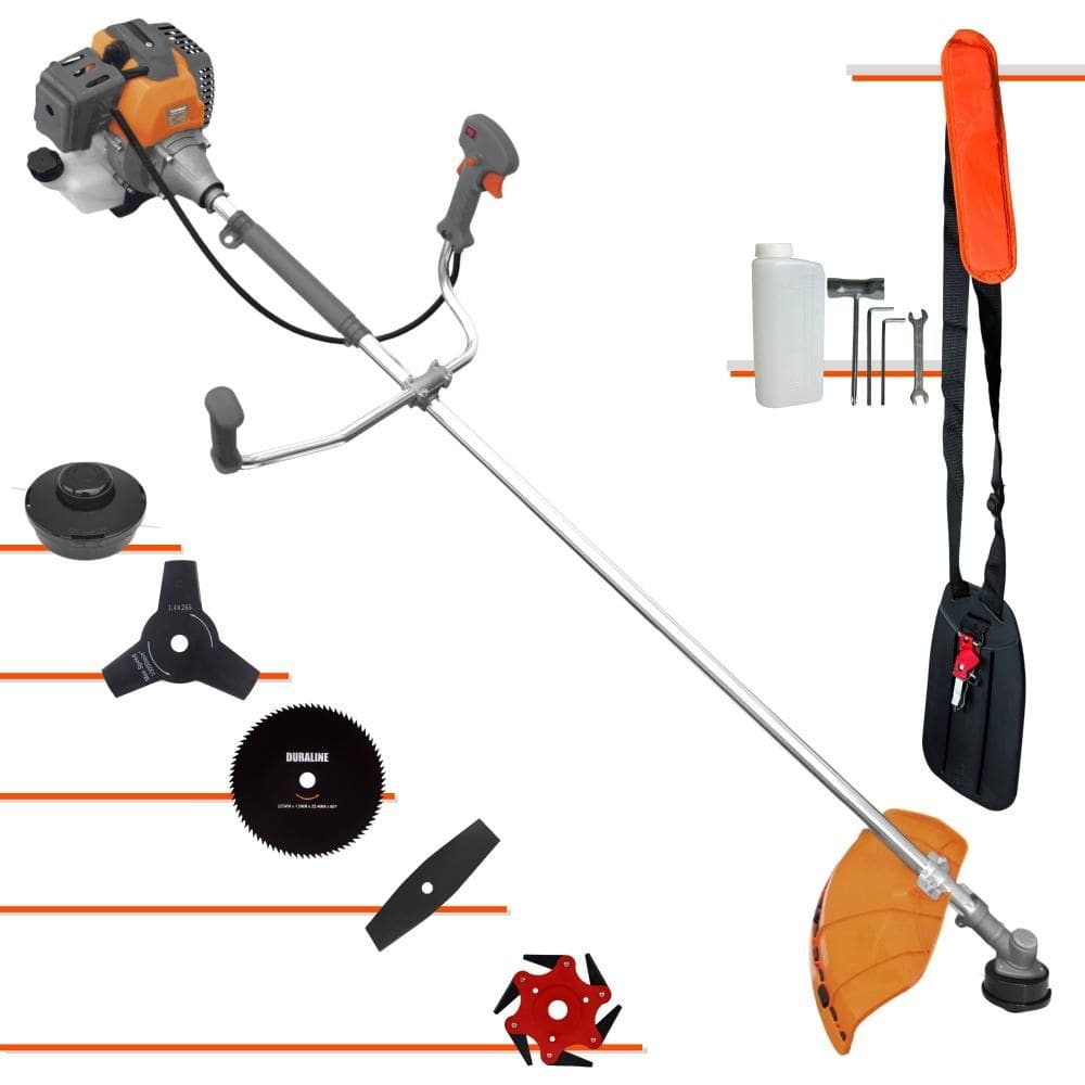 Roçadeira Cortador de Grama Tekna RL430P À Gasolina 2T 43cc 1,7HP Com Carretel + Faca 2 Pontas + Faca 3 Pontas + Faca 6 Pontas e Faca 80 Dentes