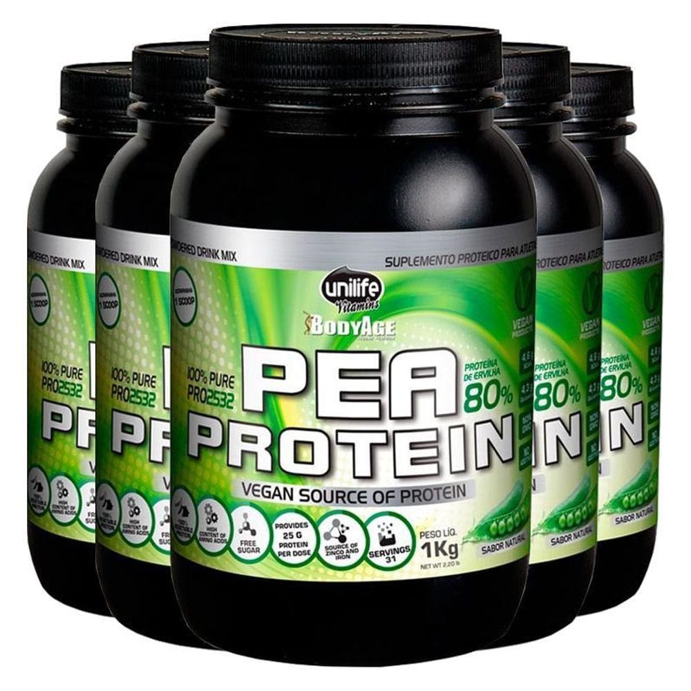 Kit 5 Pea Protein 1Kg Proteína Vegetal Unilife Natural