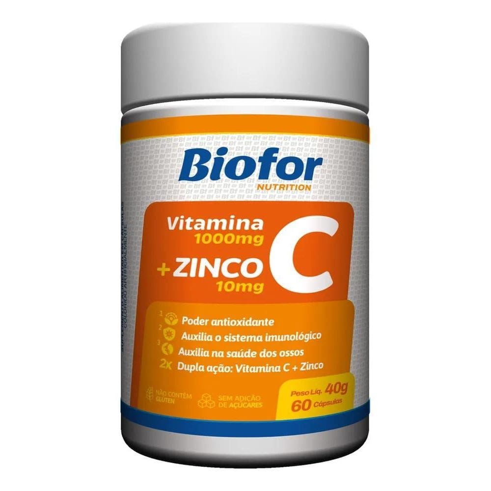 2X Vitamina C 1000Mg + Zinco 10Mg - 60 Cápsulas Biofor
