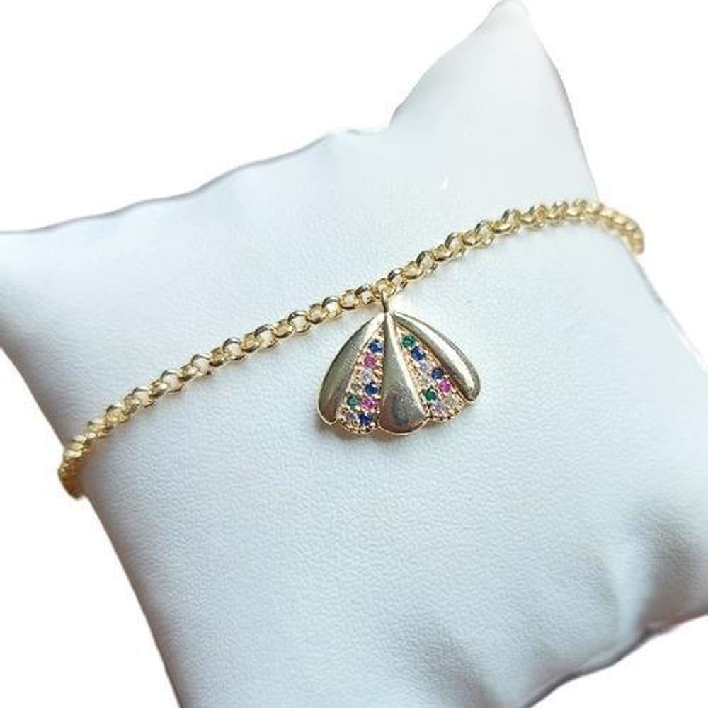 Tornozeleira Fundo Do Mar Moda Praia Concha F. Ouro 18K