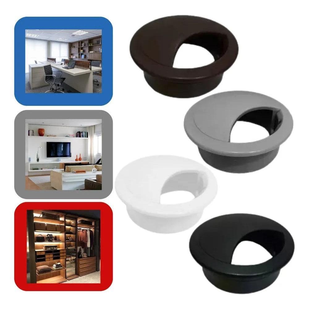 2X Acabamento Passa Fio Mesa Computador 46Mm Kit 4 Peças