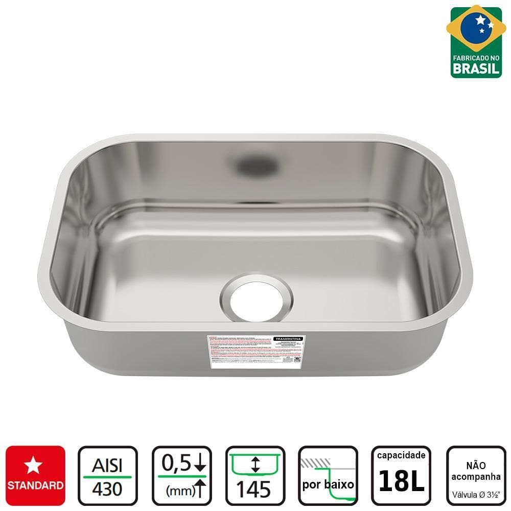 Cuba Tramontina Basic 47X30Cm Inox Sem Valvula