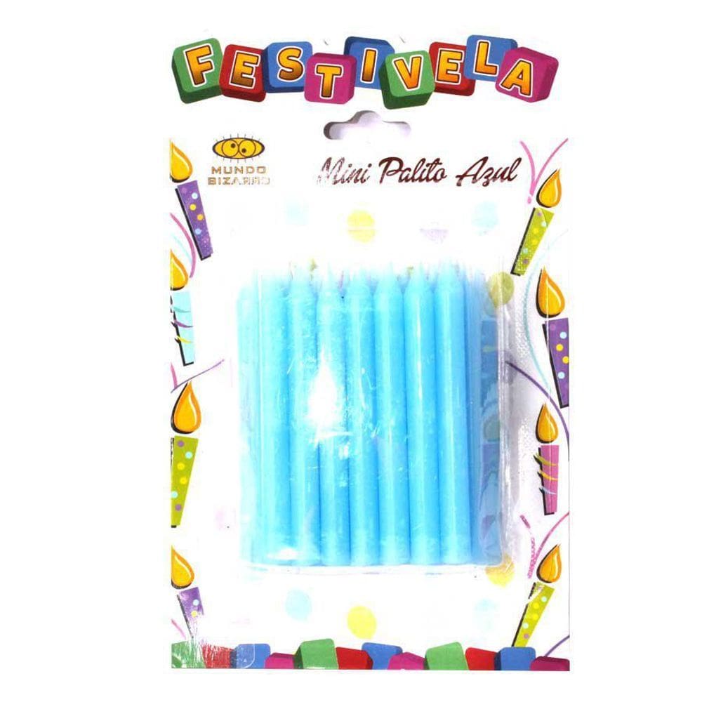 Vela Mini Palito Azul - 24 Unidades