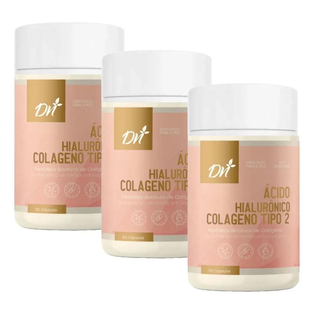 2X Ácido Hialurônico E Colágeno Tipo 2- Kit 3 Frascos 100 Cá